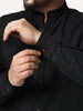 Plus Men's Black Linen Blend Full Sleeve Relaxed Fit Mandarin Collar Casual Solid Shirt