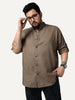 Plus Men's Coffee Linen Blend Full Sleeve Relaxed Fit Mandarin Collar Casual Solid Shirt