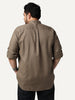 Plus Men's Coffee Linen Blend Full Sleeve Relaxed Fit Mandarin Collar Casual Solid Shirt