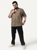 Plus Men's Coffee Linen Blend Full Sleeve Relaxed Fit Mandarin Collar Casual Solid Shirt