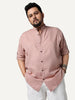 Plus Men's Dusty Pink Linen Blend Full Sleeve Relaxed Fit Mandarin Collar Casual Solid Shirt