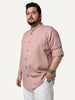 Plus Men's Dusty Pink Linen Blend Full Sleeve Relaxed Fit Mandarin Collar Casual Solid Shirt