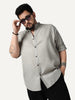 Plus Men's Grey Linen Blend Full Sleeve Relaxed Fit Mandarin Collar Casual Solid Shirt