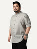 Plus Men's Grey Linen Blend Full Sleeve Relaxed Fit Mandarin Collar Casual Solid Shirt