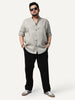Plus Men's Grey Linen Blend Full Sleeve Relaxed Fit Mandarin Collar Casual Solid Shirt
