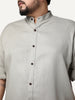 Plus Men's Grey Linen Blend Full Sleeve Relaxed Fit Mandarin Collar Casual Solid Shirt