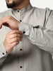 Plus Men's Grey Linen Blend Full Sleeve Relaxed Fit Mandarin Collar Casual Solid Shirt