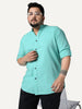 Plus Men's Light Teal Linen Blend Full Sleeve Relaxed Fit Mandarin Collar Casual Solid Shirt