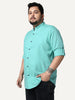 Plus Men's Light Teal Linen Blend Full Sleeve Relaxed Fit Mandarin Collar Casual Solid Shirt
