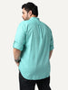Plus Men's Light Teal Linen Blend Full Sleeve Relaxed Fit Mandarin Collar Casual Solid Shirt