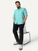 Plus Men's Light Teal Linen Blend Full Sleeve Relaxed Fit Mandarin Collar Casual Solid Shirt
