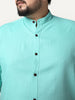 Plus Men's Light Teal Linen Blend Full Sleeve Relaxed Fit Mandarin Collar Casual Solid Shirt