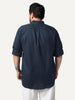 Plus Men's Navy Linen Blend Full Sleeve Relaxed Fit Mandarin Collar Casual Solid Shirt