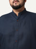Plus Men's Navy Linen Blend Full Sleeve Relaxed Fit Mandarin Collar Casual Solid Shirt