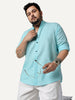 Plus Men's Sky Blue Linen Blend Full Sleeve Relaxed Fit Mandarin Collar Casual Solid Shirt