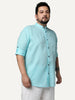 Plus Men's Sky Blue Linen Blend Full Sleeve Relaxed Fit Mandarin Collar Casual Solid Shirt