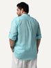Plus Men's Sky Blue Linen Blend Full Sleeve Relaxed Fit Mandarin Collar Casual Solid Shirt