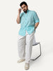 Plus Men's Sky Blue Linen Blend Full Sleeve Relaxed Fit Mandarin Collar Casual Solid Shirt