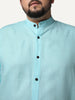 Plus Men's Sky Blue Linen Blend Full Sleeve Relaxed Fit Mandarin Collar Casual Solid Shirt