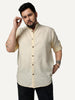 Plus Men's Tender Yellow Linen Blend Full Sleeve Relaxed Fit Mandarin Collar Casual Solid Shirt