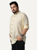 Plus Men's Tender Yellow Linen Blend Full Sleeve Relaxed Fit Mandarin Collar Casual Solid Shirt