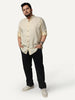 Plus Men's Tender Yellow Linen Blend Full Sleeve Relaxed Fit Mandarin Collar Casual Solid Shirt