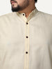 Plus Men's Tender Yellow Linen Blend Full Sleeve Relaxed Fit Mandarin Collar Casual Solid Shirt