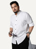 Plus Men's White Linen Blend Full Sleeve Relaxed Fit Mandarin Collar Casual Solid Shirt
