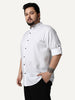 Plus Men's White Linen Blend Full Sleeve Relaxed Fit Mandarin Collar Casual Solid Shirt