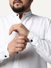 Plus Men's White Linen Blend Full Sleeve Relaxed Fit Mandarin Collar Casual Solid Shirt