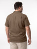 Plus Men's Coffee Linen Half Sleeve Oversized Fit Shirt with Cuban Collar