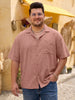 Plus Men's Dusty Pink Linen Half Sleeve Oversized Fit Shirt with Cuban Collar