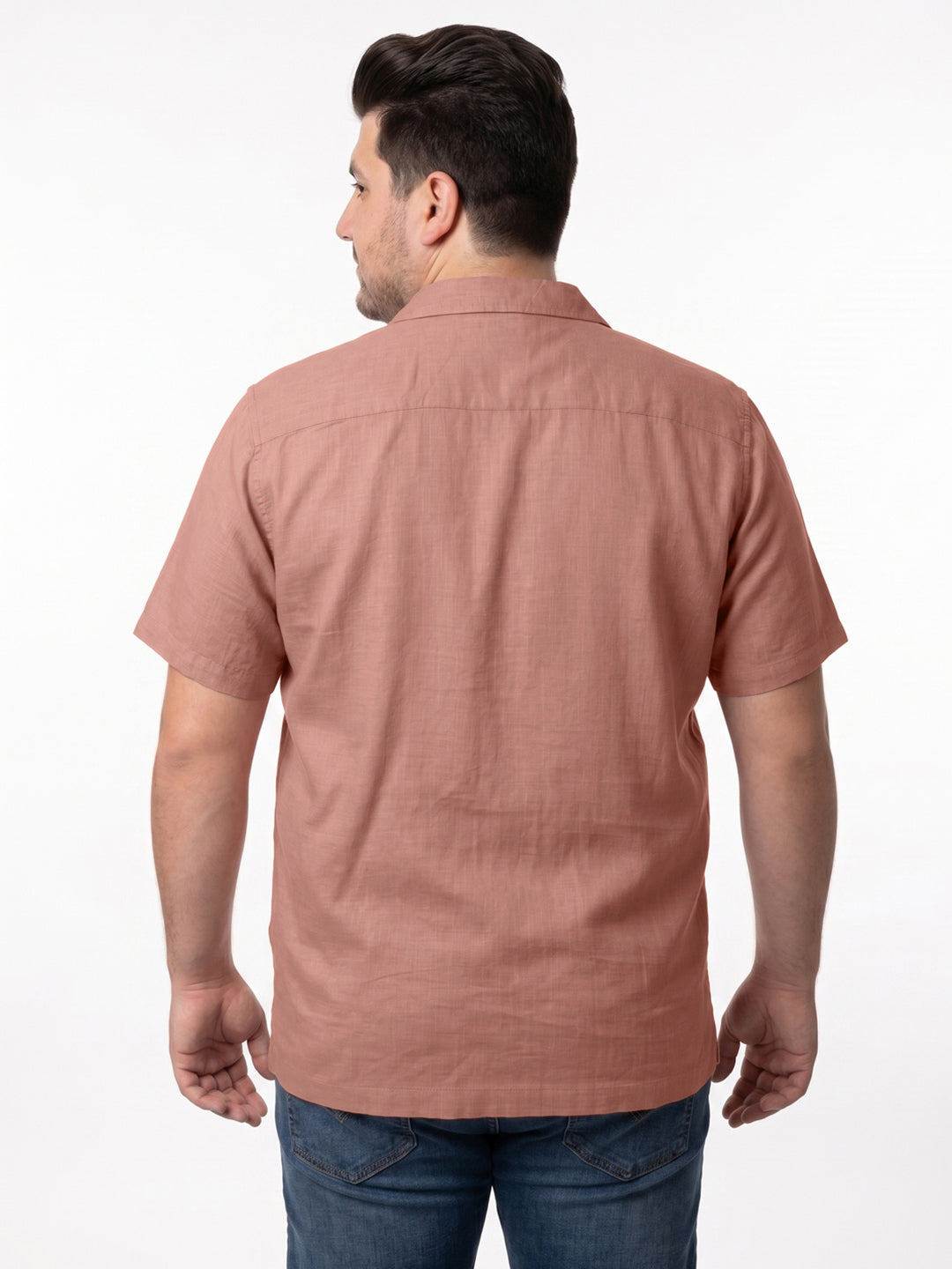 Plus Men's Dusty Pink Linen Half Sleeve Oversized Fit Shirt with Cuban Collar