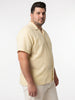 Plus Men's Tender Yellow Linen Half Sleeve Oversized Fit Shirt with Cuban Collar