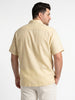 Plus Men's Tender Yellow Linen Half Sleeve Oversized Fit Shirt with Cuban Collar