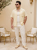 Plus Men's Tender Yellow Linen Half Sleeve Oversized Fit Shirt with Cuban Collar
