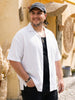 Plus Men's White Linen Half Sleeve Oversized Fit Shirt with Cuban Collar