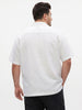 Plus Men's White Linen Half Sleeve Oversized Fit Shirt with Cuban Collar
