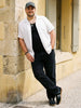 Plus Men's White Linen Half Sleeve Oversized Fit Shirt with Cuban Collar