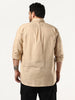 Plus Men's Beige Linen Blend Full Sleeve Relaxed Fit Casual Solid Shirt