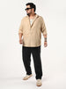 Plus Men's Beige Linen Blend Full Sleeve Relaxed Fit Casual Solid Shirt