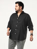 Plus Men's Black Linen Blend Full Sleeve Relaxed Fit Casual Solid Shirt