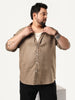 Plus Men's Coffee Linen Blend Full Sleeve Relaxed Fit Casual Solid Shirt
