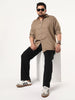 Plus Men's Coffee Linen Blend Full Sleeve Relaxed Fit Casual Solid Shirt