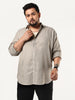 Plus Men's Grey Linen Blend Full Sleeve Relaxed Fit Casual Solid Shirt