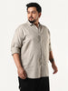 Plus Men's Grey Linen Blend Full Sleeve Relaxed Fit Casual Solid Shirt
