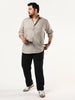Plus Men's Grey Linen Blend Full Sleeve Relaxed Fit Casual Solid Shirt