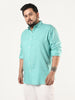Plus Men's Light Teal Linen Blend Full Sleeve Relaxed Fit Casual Solid Shirt