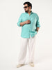 Plus Men's Light Teal Linen Blend Full Sleeve Relaxed Fit Casual Solid Shirt