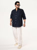 Plus Men's Navy Linen Blend Full Sleeve Relaxed Fit Casual Solid Shirt